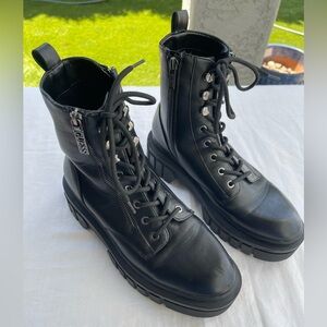 Guess Black Combat Boots with Chunky Sole, Women’s Size 9